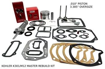 .010" OVERSIZED ENGINE MASTER REBUILD FITS KOHLER K301, M12, VALVES GASKET SET WITH ROD