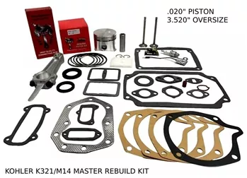 .020" OVERSIZE ENGINE MASTER REBUILD FITS KOHLER K321, M14, VALVES GASKET SET WITH ROD