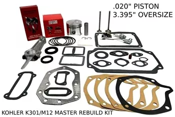 .020" OVERSIZED ENGINE MASTER REBUILD FITS KOHLER K301, M12, VALVES GASKET SET WITH ROD