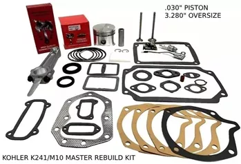 .030" OVERSIZE ENGINE MASTER REBUILD FITS KOHLER K241, M10, VALVES GASKET SET WITH ROD