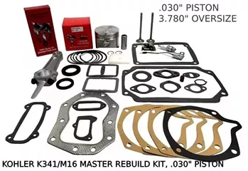 .030" OVERSIZE ENGINE MASTER REBUILD FITS KOHLER K341, M16, VALVES GASKET SET WITH ROD