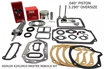 .040" OVERSIZE ENGINE MASTER REBUILD FITS KOHLER K241, M10, VALVES GASKET SET WITH ROD