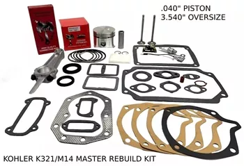 .040" OVERSIZE ENGINE MASTER REBUILD FITS KOHLER K321, M14, VALVES GASKET SET WITH ROD