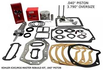 .040" OVERSIZE ENGINE MASTER REBUILD FITS KOHLER K341, M16, VALVES GASKET SET WITH ROD