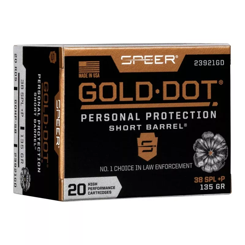 38 Special + P - Speer Ammo - Gold Dot, Short Barrel 135GR - 20RD/BX