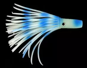 Flat Head Semi-Soft Plastic Trolling Lure 4.5 Inch Glow White and Blue 0.5 oz